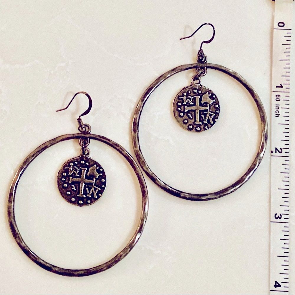 Large black hoops w/cross drop in center